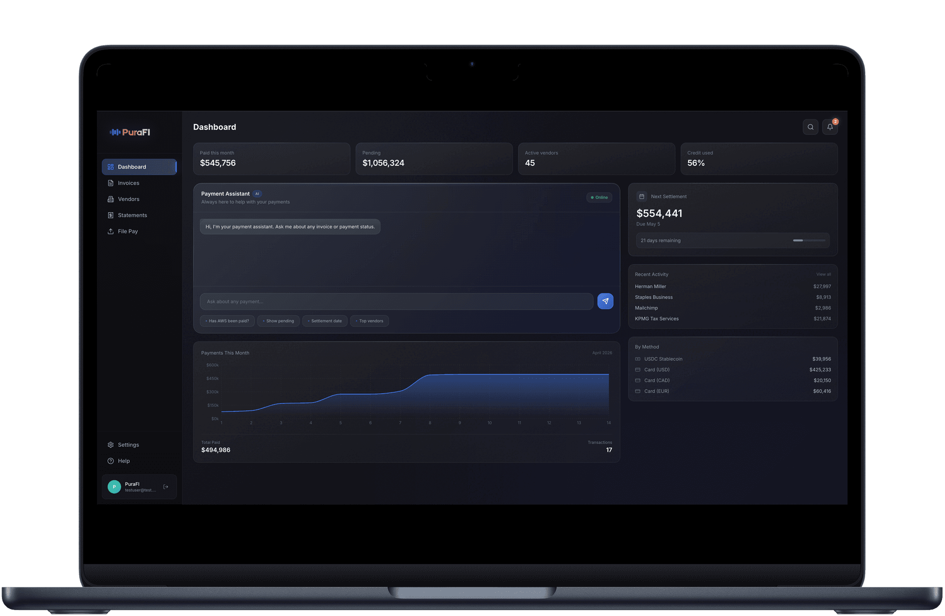 PuraFi desktop dashboard